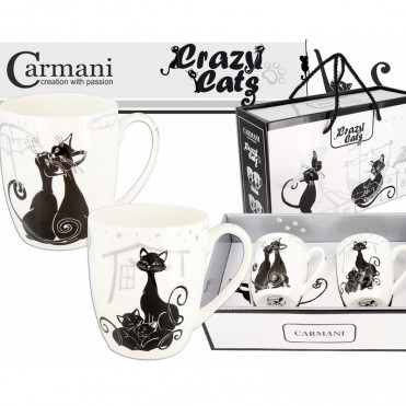 Подарунковий набір з 2-ох кружок фарфорових Carmani «Crazy cats» (440 мл) (017-2601)