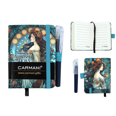 Блокнот Carmani натхненний картинами А. Мухи з ручкою, 7,4х10,5 см (021-5092)