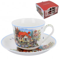 Кружка та блюдце Carmani Village life collection «Будинок над ставком» (400 мл) (041-0051)