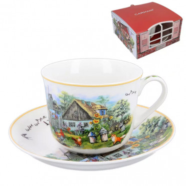 Кружка та блюдце Carmani Village life collection «Заміський будинок» (400мл) (041-0052)