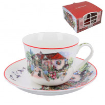 Кружка та блюдце Carmani Village life collection «Червоний будинок» (400 мл) (041-0053)