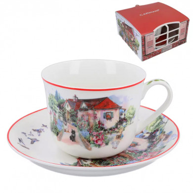 Кружка та блюдце Carmani Village life collection «Червоний будинок» (400 мл) (041-0053)