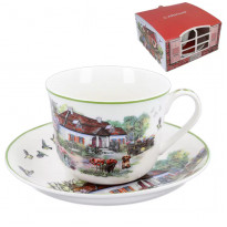 Кружка і блюдце Carmani Village life collection «Білий будинок» (400 мл) (041-0054)