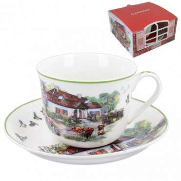 Кружка і блюдце Carmani Village life collection «Білий будинок» (400 мл) (041-0054)