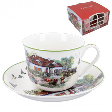 Кружка і блюдце Carmani Village life collection «Білий будинок» (400 мл) (041-0054)