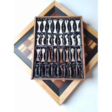 Шахи Арт Деко(resin)50x50 см, ясень, інкрустовані корінь американ. горіха, олива, ебен (140-0004)