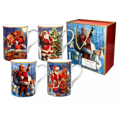 Подарунковий набір з 4-х порцелянових кухлів Carman Санта, 360 мл (219-9093)