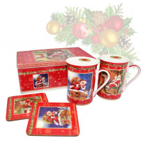 Набір 2 кружки Jingle bells +2 коркові підставки в металічній коробці (h-10 см, 250 мл) (880-9001)