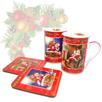 Набір 2 кружки Jingle bells +2 коркові підставки в металічній коробці (h-10 см, 250 мл) (880-9001)