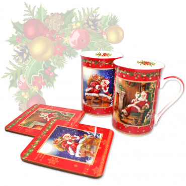 Набір 2 кружки Jingle bells +2 коркові підставки в металічній коробці (h-10 см, 250 мл) (880-9001)